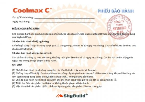 10 Years Warranty Letter Coolmax C 001