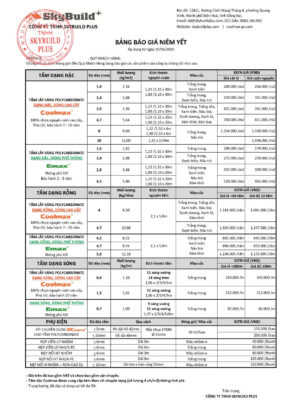 bang gia TẤM LỢP LẤY SÁNG COOLMAX - SKYBUILD PLUS